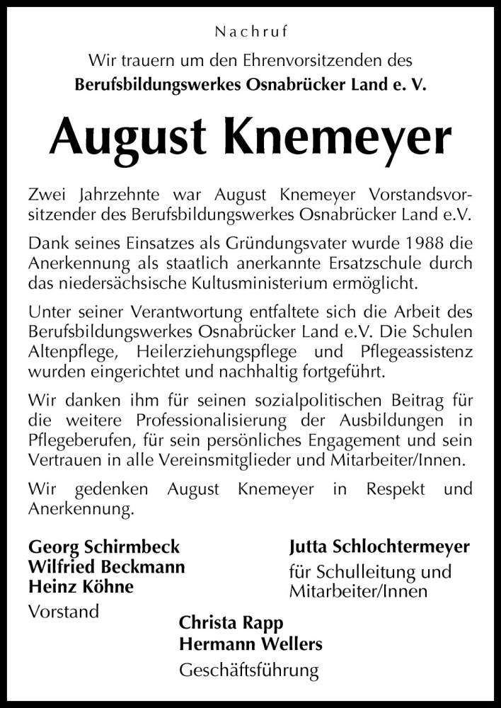  Traueranzeige für August Knemeyer vom 12.10.2011 aus Neue Osnabrücker Zeitung GmbH & Co. KG