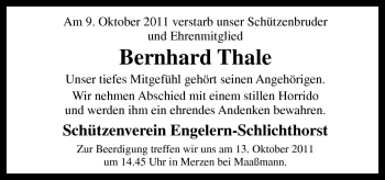 Traueranzeige von Bernhard Thale von Neue Osnabrücker Zeitung GmbH & Co. KG