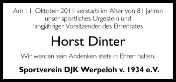 Traueranzeige von Horst Dinter von Neue Osnabrücker Zeitung GmbH & Co. KG