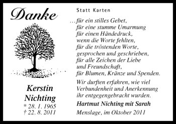 Traueranzeige von Kerstin Nichting von Neue Osnabrücker Zeitung GmbH & Co. KG