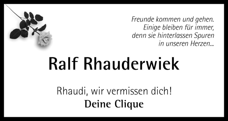  Traueranzeige für Ralf Rhauderwiek vom 26.10.2011 aus Neue Osnabrücker Zeitung GmbH & Co. KG