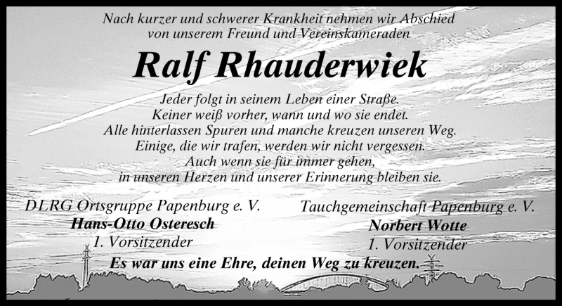  Traueranzeige für Ralf Rhauderwiek vom 26.10.2011 aus Neue Osnabrücker Zeitung GmbH & Co. KG