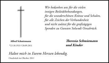 Traueranzeige von Alfred Schmiemann von Neue Osnabrücker Zeitung GmbH & Co. KG