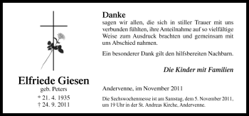 Traueranzeige von Elfriede Giesen von Neue Osnabrücker Zeitung GmbH & Co. KG