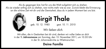 Traueranzeige von Birgit Thale von Neue Osnabrücker Zeitung GmbH & Co. KG