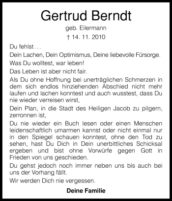 Traueranzeige von Gertrud Berndt von Neue Osnabrücker Zeitung GmbH & Co. KG