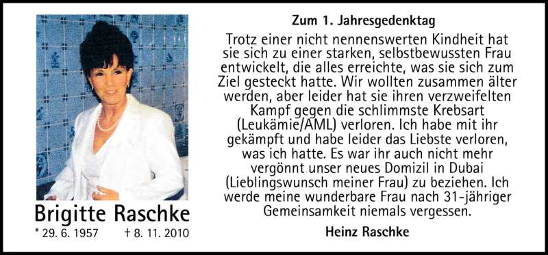  Traueranzeige für Brigitte Raschke vom 08.11.2011 aus Neue Osnabrücker Zeitung GmbH & Co. KG