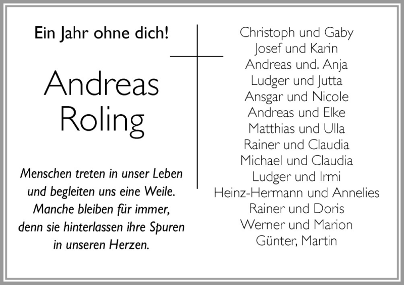  Traueranzeige für Andreas Roling vom 05.11.2011 aus Neue Osnabrücker Zeitung GmbH & Co. KG