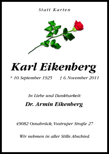 Traueranzeige von Karl Eickenberg von Neue Osnabrücker Zeitung GmbH & Co. KG