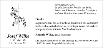 Traueranzeige von Josef Wilke von Neue Osnabrücker Zeitung GmbH & Co. KG