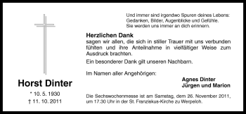 Traueranzeige von Horst Dinter von Neue Osnabrücker Zeitung GmbH & Co. KG