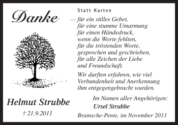 Traueranzeige von Helmut Strubbe von Neue Osnabrücker Zeitung