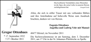 Traueranzeige von Gregor Ottenhues von Neue Osnabrücker Zeitung