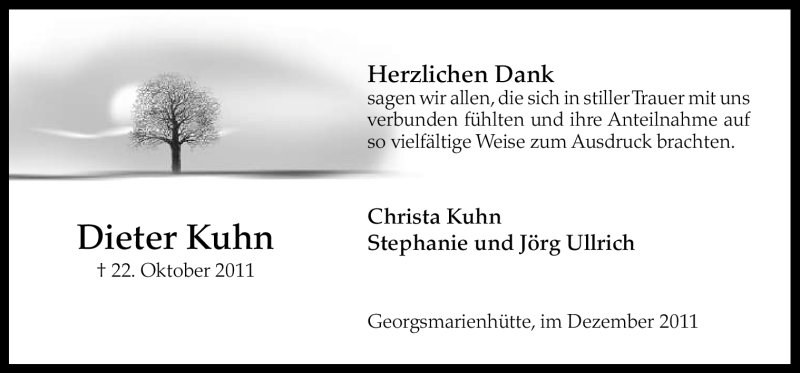  Traueranzeige für Dieter Kuhn vom 03.12.2011 aus Neue Osnabrücker Zeitung