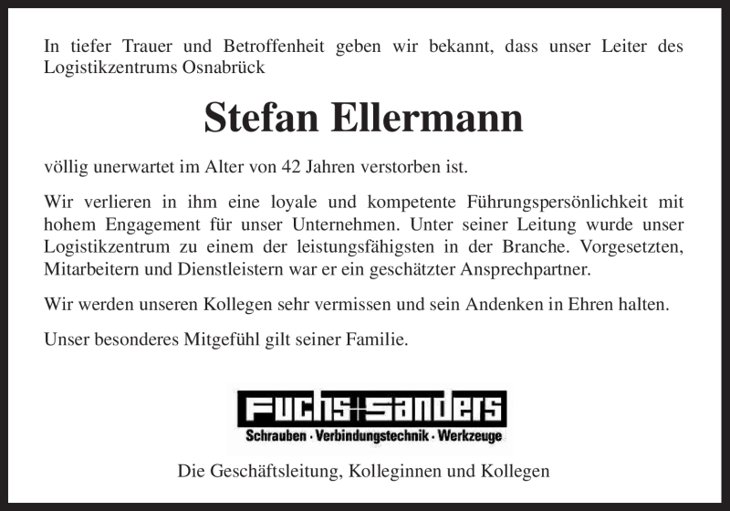  Traueranzeige für Stefan Ellermann vom 01.12.2011 aus Neue Osnabrücker Zeitung