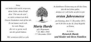 Traueranzeige von Maria Harde von Neue Osnabrücker Zeitung