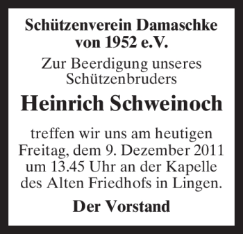 Traueranzeige von Heinrich Schweinoch von Neue Osnabrücker Zeitung