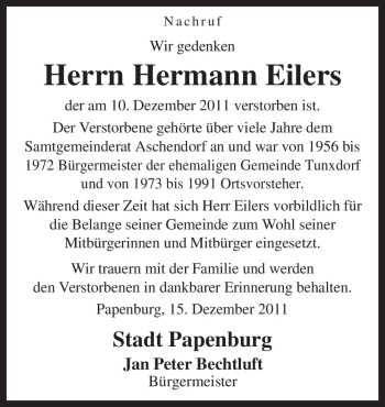 Traueranzeige von Hermann Eilers von Neue Osnabrücker Zeitung