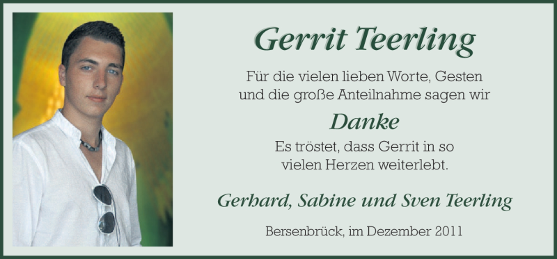  Traueranzeige für Gerrit Teerling vom 16.12.2011 aus Neue Osnabrücker Zeitung