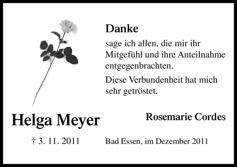 Traueranzeige für Helga Meyer vom 17.12.2011 aus Neue Osnabrücker Zeitung