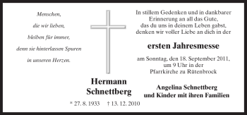 Traueranzeige von Hermann Schnettberg von Neue Osnabrücker Zeitung