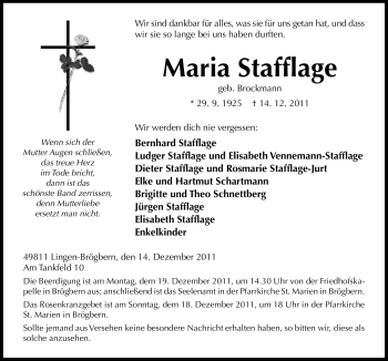 Traueranzeige von Maria Stafflage von Neue Osnabrücker Zeitung