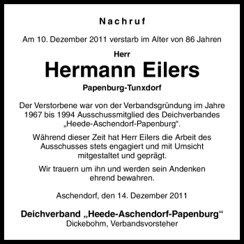 Traueranzeige von Hermann Eilers von Neue Osnabrücker Zeitung