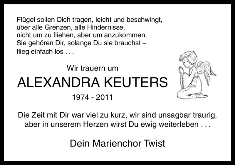  Traueranzeige für Alexandra Keuters vom 17.12.2011 aus Neue Osnabrücker Zeitung