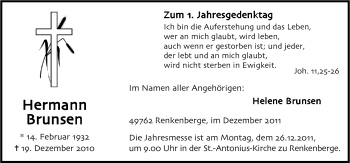 Traueranzeige von Hermann Brunsen von Neue Osnabrücker Zeitung