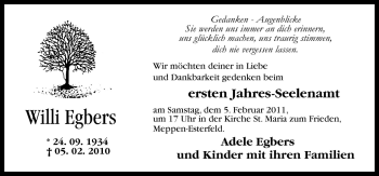 Traueranzeige von Willi Egbers von Neue Osnabrücker Zeitung GmbH & Co. KG