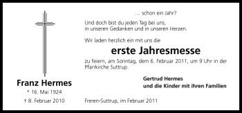 Traueranzeige von Franz Hermes von Neue Osnabrücker Zeitung GmbH & Co. KG