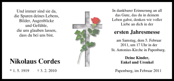 Traueranzeige von Nikolaus Cordes von Neue Osnabrücker Zeitung GmbH & Co. KG