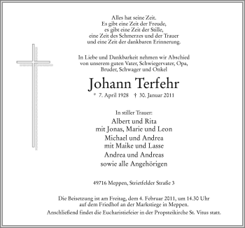 Traueranzeige von Johann Terfeher von Neue Osnabrücker Zeitung GmbH & Co. KG