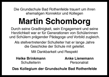 Traueranzeige von Martin Schomborg von Neue Osnabrücker Zeitung GmbH & Co. KG