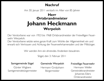 Traueranzeige von Johann Heckmann von Neue Osnabrücker Zeitung GmbH & Co. KG
