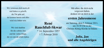 Traueranzeige von René Rauchfuß-Skwar von Neue Osnabrücker Zeitung GmbH & Co. KG