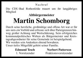 Traueranzeige von Martin Schomborg von Neue Osnabrücker Zeitung GmbH & Co. KG