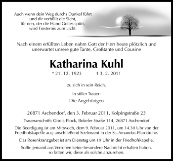 Traueranzeige von Katharina Kuhl von Neue Osnabrücker Zeitung GmbH & Co. KG