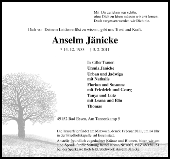 Traueranzeige von Anselm Jänicke von Neue Osnabrücker Zeitung GmbH & Co. KG