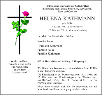 Traueranzeige von Helena Kathmann von Neue Osnabrücker Zeitung GmbH & Co. KG