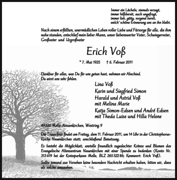 Traueranzeige von Erich Voß von Neue Osnabrücker Zeitung GmbH & Co. KG