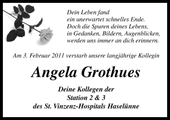Traueranzeige von Angela Grothaus von Neue Osnabrücker Zeitung GmbH & Co. KG