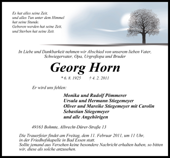 Traueranzeige von Georg Horn von Neue Osnabrücker Zeitung GmbH & Co. KG