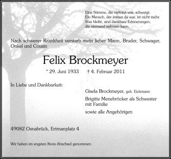 Traueranzeige von Felix Brockmeyer von Neue Osnabrücker Zeitung GmbH & Co. KG