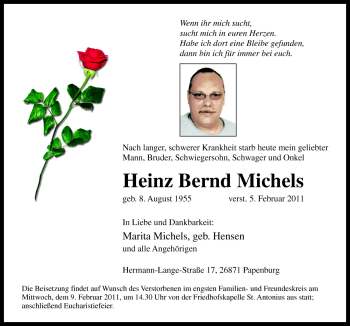 Traueranzeige von Heinz Bernd Michels von Neue Osnabrücker Zeitung GmbH & Co. KG