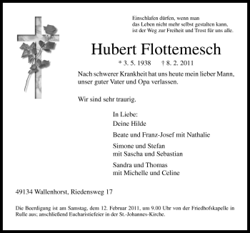 Traueranzeige von Hubert Flottemesch von Neue Osnabrücker Zeitung GmbH & Co. KG