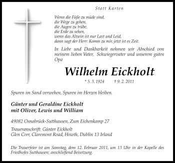 Traueranzeige von Wilhelm Eickholt von Neue Osnabrücker Zeitung GmbH & Co. KG