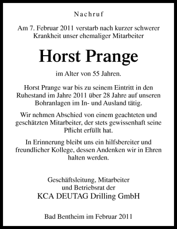 Traueranzeige von Horst Prange von Neue Osnabrücker Zeitung GmbH & Co. KG