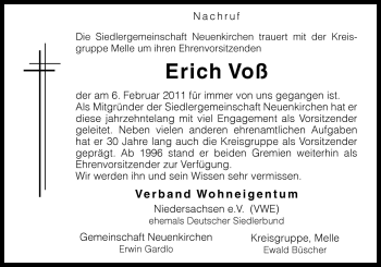 Traueranzeige von Erich Voß von Neue Osnabrücker Zeitung GmbH & Co. KG