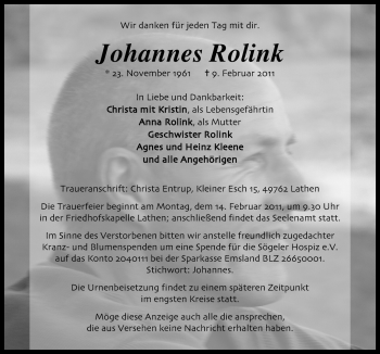 Traueranzeige von Johannes Rolink von Neue Osnabrücker Zeitung GmbH & Co. KG